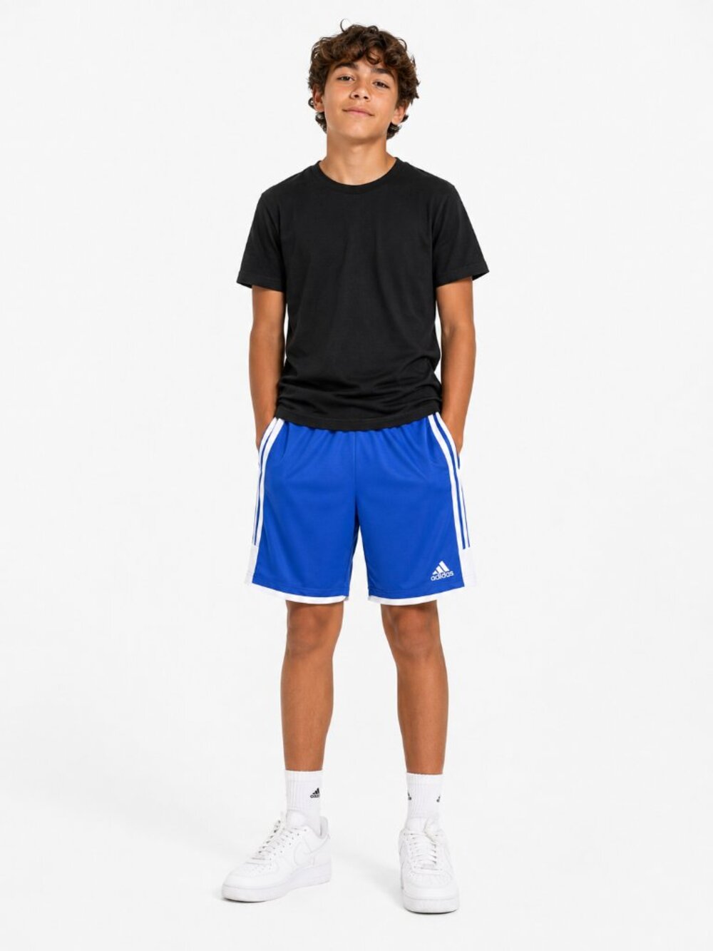 Adidas Boys Large Royal Blue Athletic Shorts 3-Stripe Soccer Training Activewear